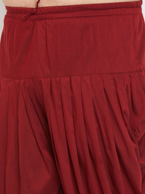 Vastramay Men's Plus Size Cream Silk Blend Curved Kurta Dhoti Set